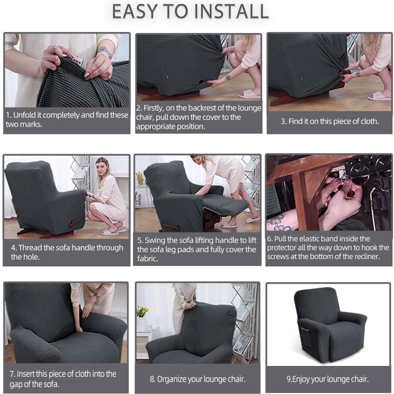KEKUOU Recliner Chair Covers Lazy Boy Recliner Covers Stretch Couch Cover Slipcovers 1 Piece Furniture Protector with Elastic Bottom for Dog,Kids.(Recliner, Charcoal) - Image 5