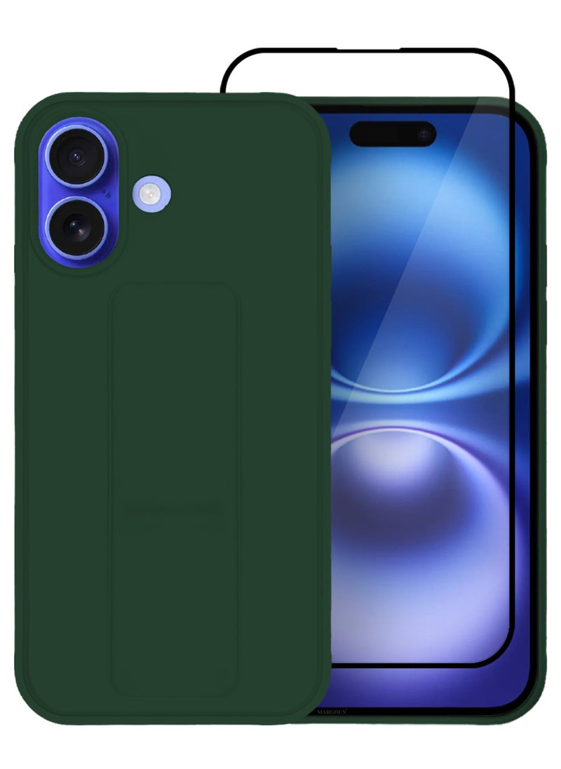 CATANES - (for Apple iPhone 16) 2Packs (1Case with 1 Screen Protector), Case Premium PU Leather Back Cover with Stand Function Shockproof and Anti Scratch Finger Grip Case Cover / Green - Image 1