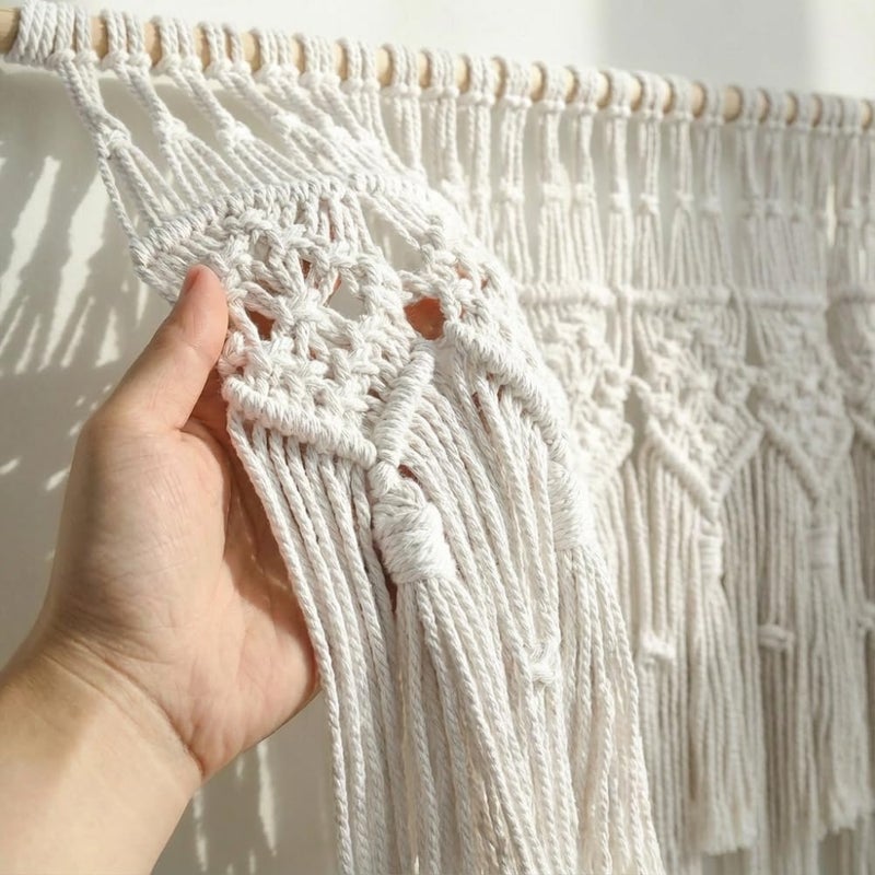 WOSIBO Boho Macrame Window Valance Handmade Cotton Decor Wall Hanging Curtain Panels for Kitchen Bedroom Livingroom Cafe 52" W X 21" L (Boho) - Image 3