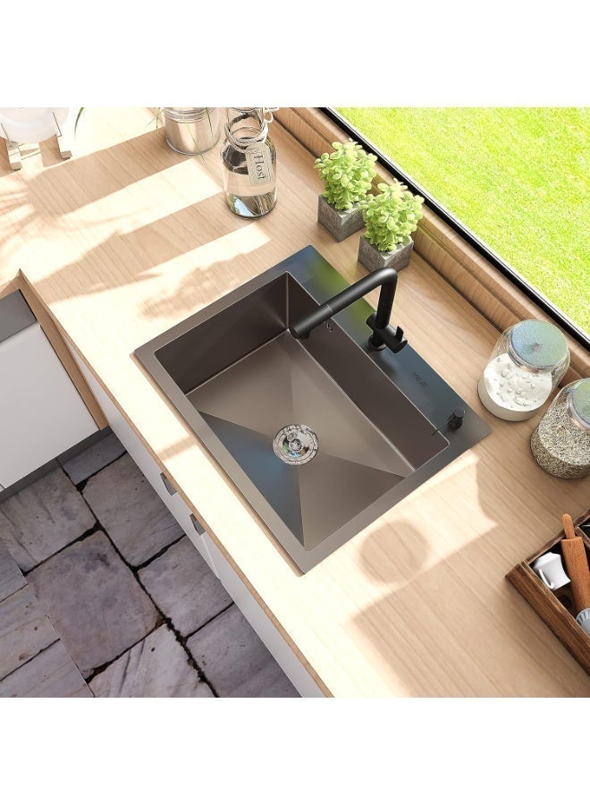 TASVORA Stainless Steel | Kitchen Sink | 50x40x21cm | Single Bowl Sink with Basket Strainer | Undermount / Drop-In | Rust Resistant | Heavy Duty | Modern Kitchen Sink UAE - Image 5