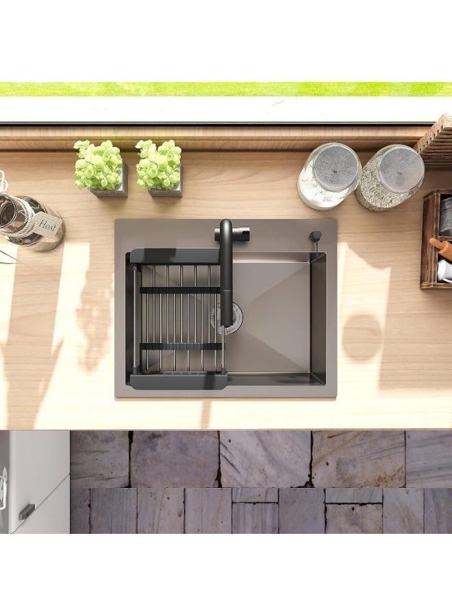 TASVORA Stainless Steel | Kitchen Sink | 50x40x21cm | Single Bowl Sink with Basket Strainer | Undermount / Drop-In | Rust Resistant | Heavy Duty | Modern Kitchen Sink UAE - Image 3