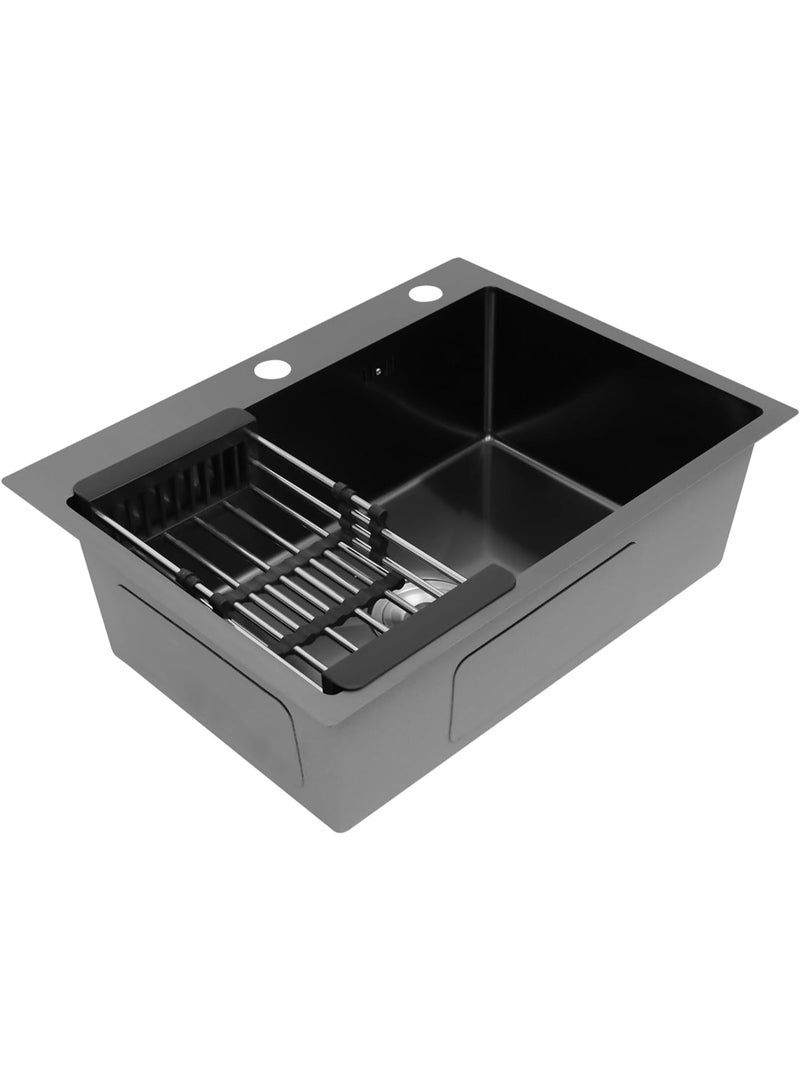TASVORA Stainless Steel | Kitchen Sink | 50x40x21cm | Single Bowl Sink with Basket Strainer | Undermount / Drop-In | Rust Resistant | Heavy Duty | Modern Kitchen Sink UAE - Image 1