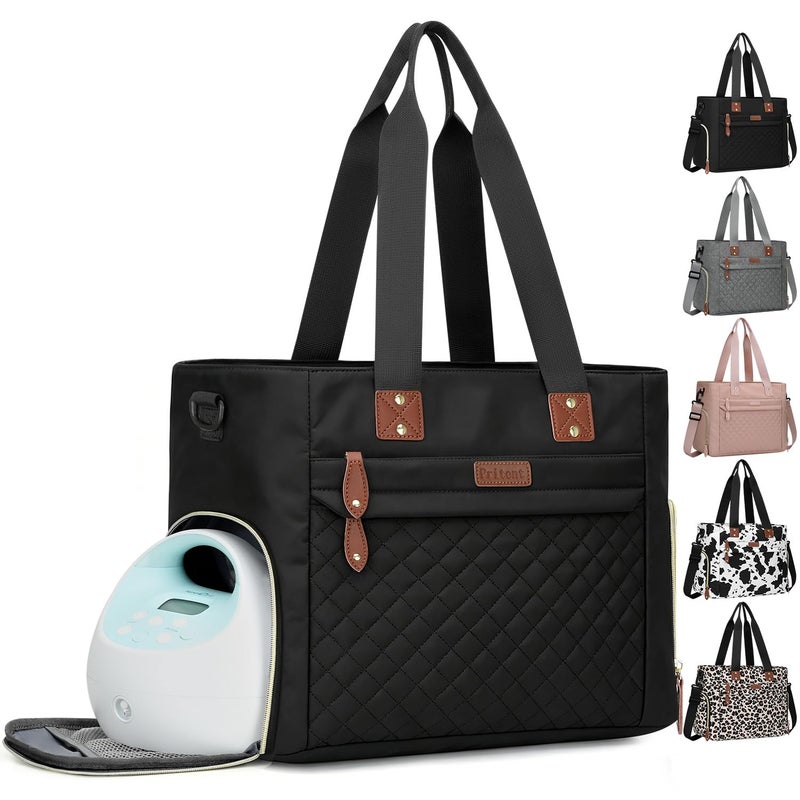 Pritent Diaper Bag Tote for Working Mom Large Travel Diaper Tote for Mom and Dad with 14 Inch Laptop Sleeve Mommy Maternity Travel Baby Bag for Boys and Girls Black - Image 2