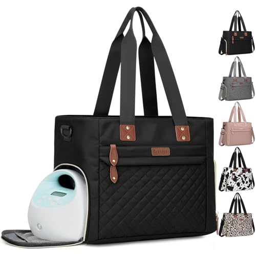 Pritent Diaper Bag Tote for Working Mom Large Travel Diaper Tote for Mom and Dad with 14 Inch Laptop Sleeve Mommy Maternity Travel Baby Bag for Boys and Girls Black - Image 1