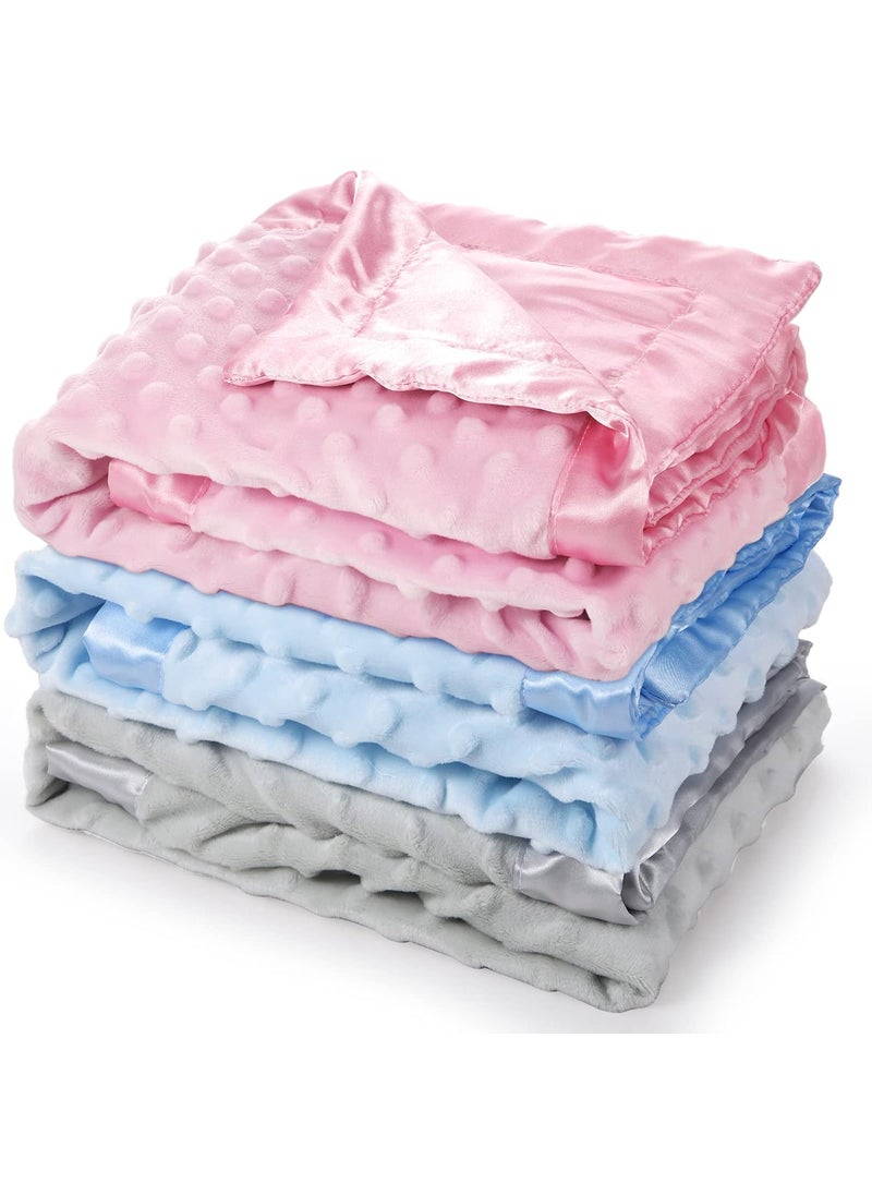 Reginary 3 Pack Satin Baby Blanket with Silky Satin Backing Double Layer Soft Dotted Blanket 30 x 40 Inch for Baby Newborn Toddler Infant Gifts  - Image 1