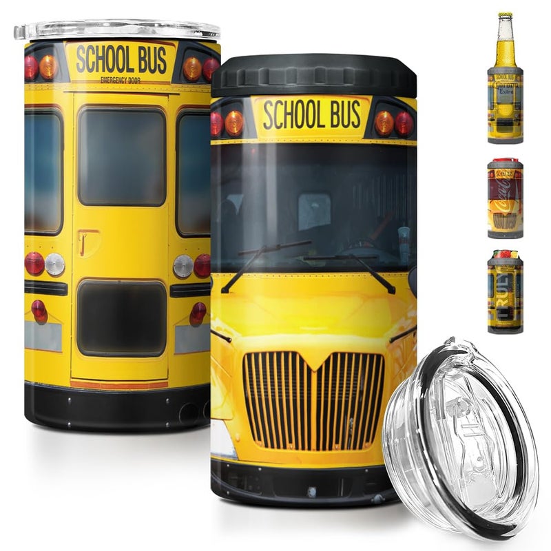 SANDJEST School Bus Driver Tumbler - 4-in-1 Design Tumbler Cup Can Cooler - 16oz Stainless Steel Insulated Cans Coozie Travel Mug Birthday  Christmas  Appreciation  Teacher's Day Gifts for Teachers - Image 1