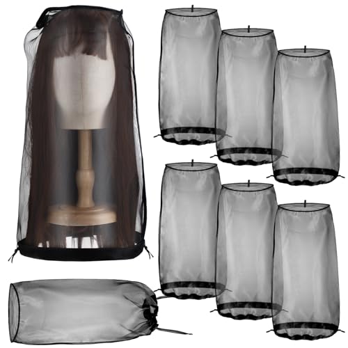 Loopeer 6 Pcs Wig Storage Bags Adjustable Wig Covers with Drawstring from Dust and Dirt to Keep Fresh Hair Stand Dust Covers Storage Travel Bags Hair Salon Accessories for Travel Salon UseBlack - Image 1
