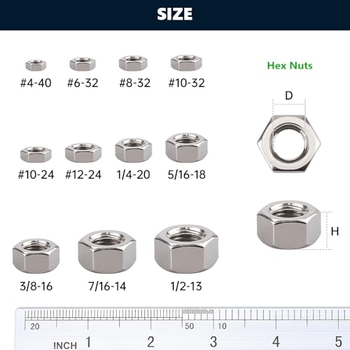 RoyceMart #6-32 (50 Pack) Stainless Steel Hex Nuts, Metric Hexagon Nuts, Stainless Steel 304 (18-8), UNC Coarse Thread - Image 5