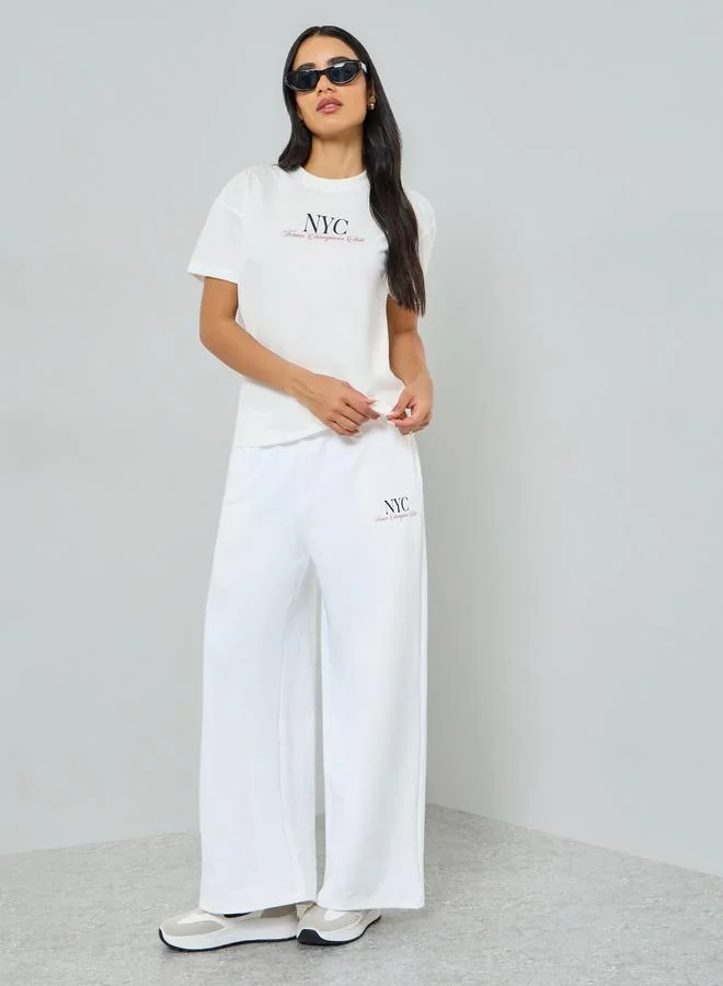 Styli White Wide Leg Joggers with Drawstring