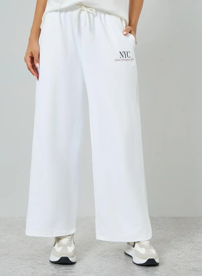 Styli White Wide Leg Joggers with Drawstring