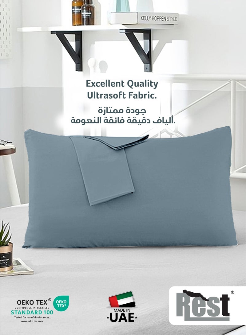 ريست REST Microfiber Pillow Cases 2 Piece Set 50x75cm, 20x30 Inches Mettalic Blue Pillow Cover Soft Brushed Supersoft Fabric Pillow Cases Standard Size - Image 2