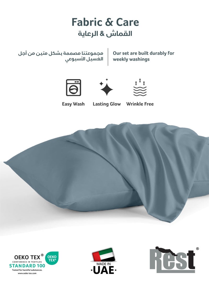 ريست REST Microfiber Pillow Cases 2 Piece Set 50x75cm, 20x30 Inches Mettalic Blue Pillow Cover Soft Brushed Supersoft Fabric Pillow Cases Standard Size - Image 4
