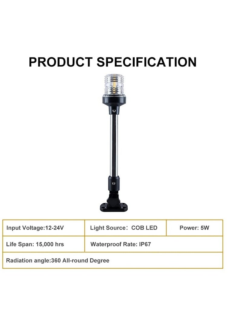 LED Fold Down Boat Stern Light, All Round 360°  Boat Anchor Light for Pontoon and Fishing Boat 9" White  - Image 5