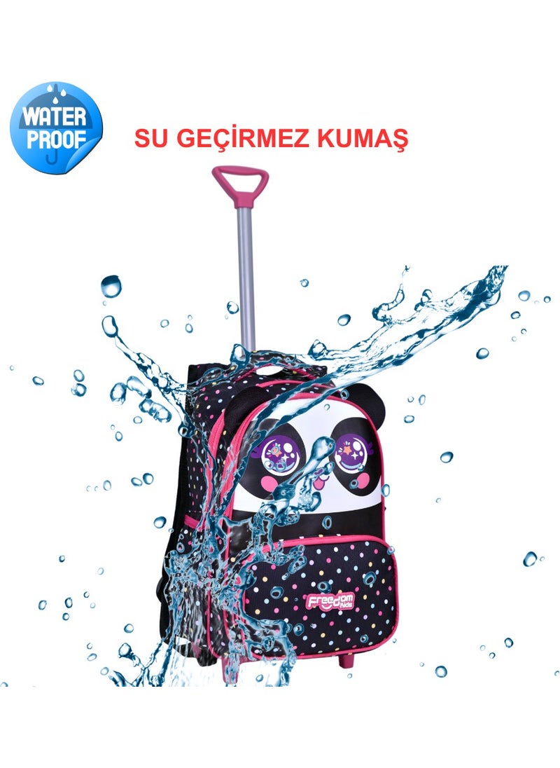 Çantaland Wheeled Black Panda Printed, Orthopedic Back Featured, Primary School Bag + Lunch Box  - Image 3
