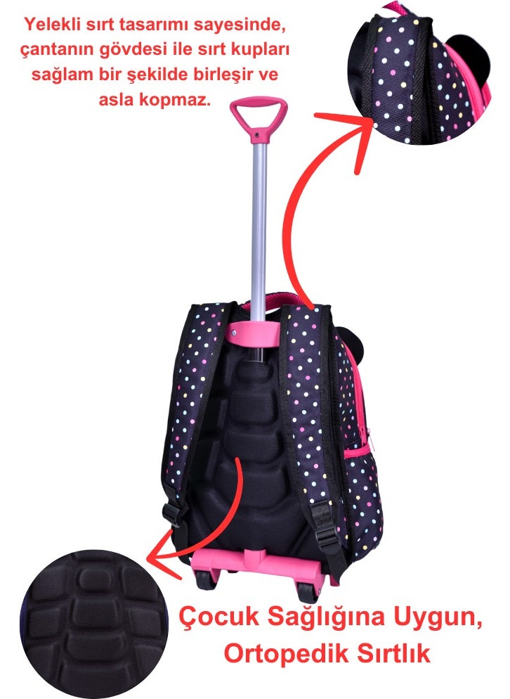 Çantaland Wheeled Black Panda Printed, Orthopedic Back Featured, Primary School Bag + Lunch Box  - Image 4