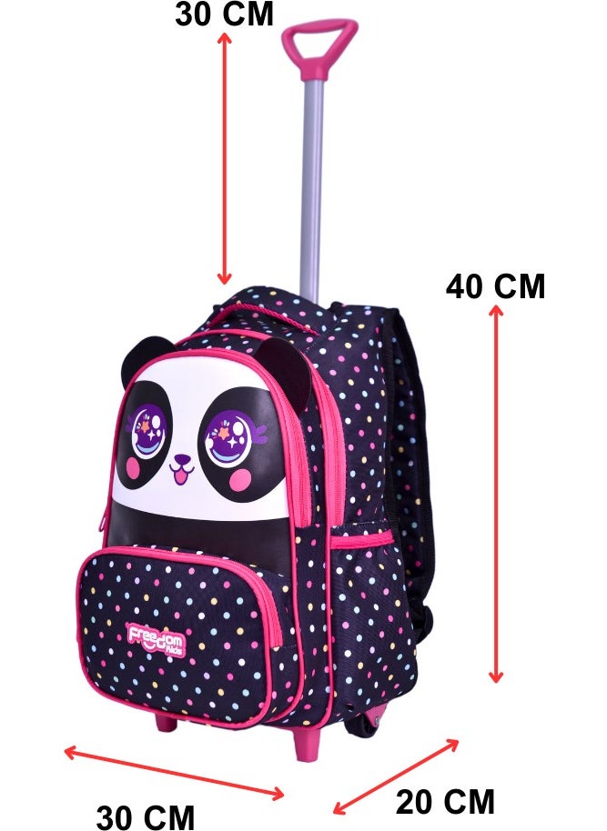 Çantaland Wheeled Black Panda Printed, Orthopedic Back Featured, Primary School Bag + Lunch Box  - Image 5