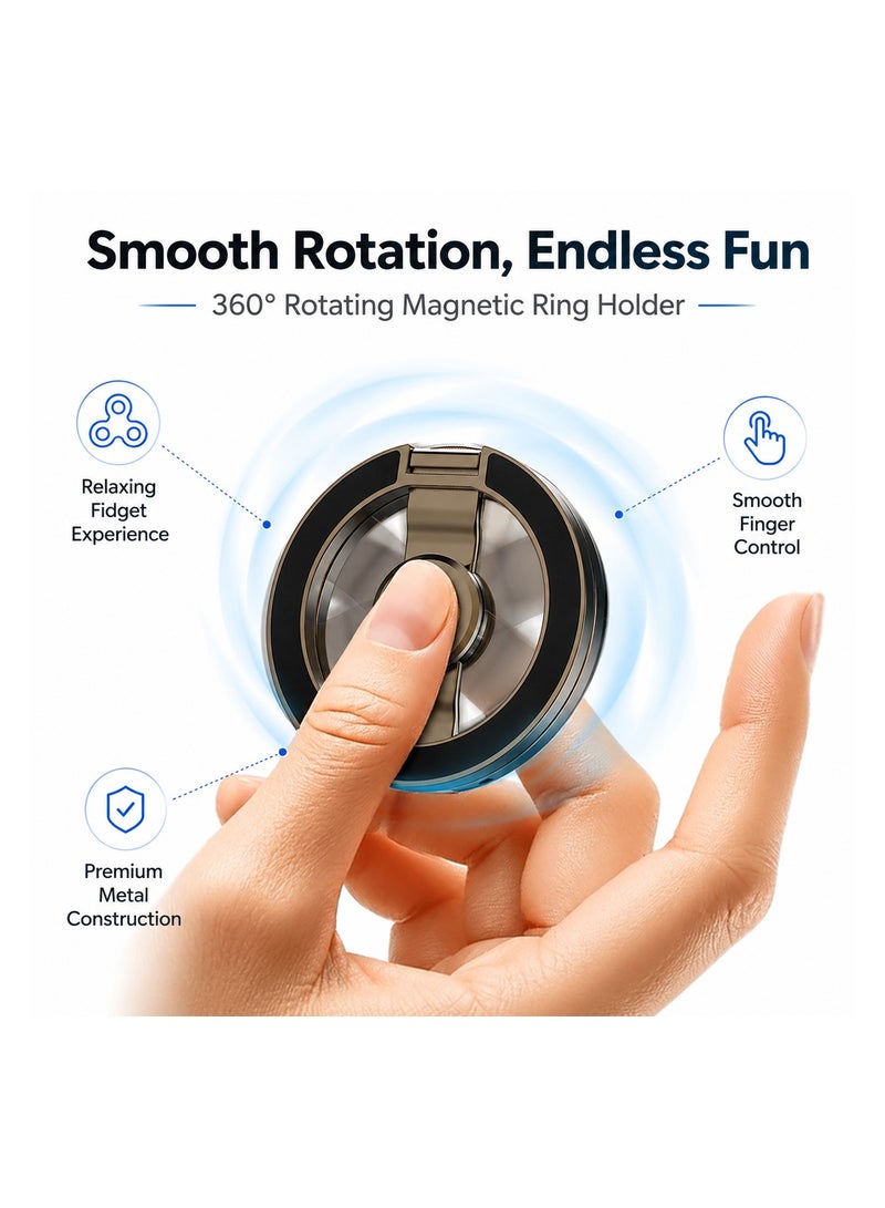 O Ozone Dual-Sided Magnetic Ring Phone Grip Holder Adjustable Finger Loop Kickstand Strong Magnetic Stand for iPhone 16/15/14/13/12 Pixel 10 Cases - Black - Image 2