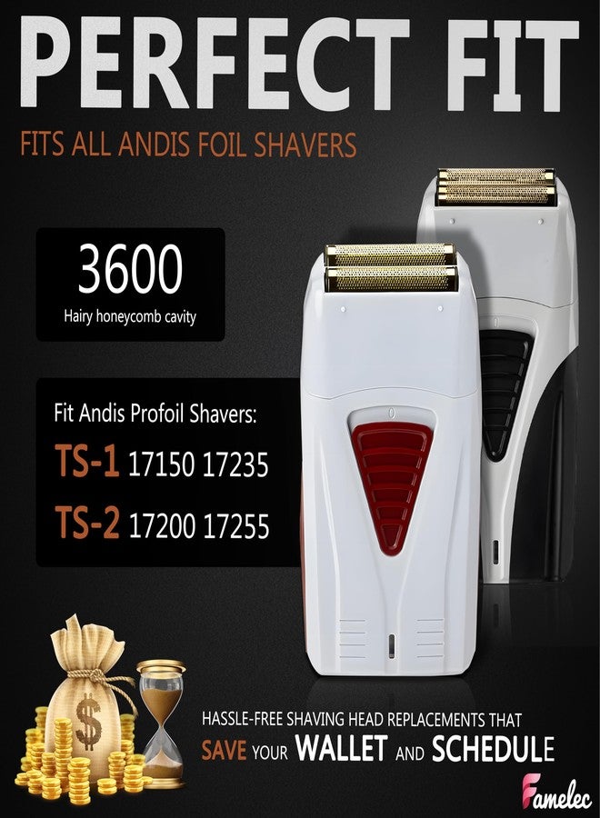 FAMELEC Replacement Heads for Andis Shaver Pro-Foil & Lithium - Super Soft Gold Titanium Cutters for Andis Foil Shaver Replacement TS1 17150 17235 17220 TS2 17200, Compatible with Razor Blades - Image 3