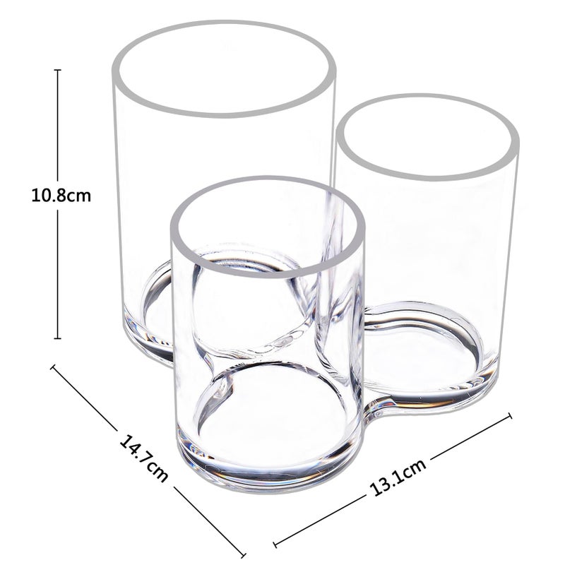 MOSIKER Makeup Brush Holder,Acrylic Clear Round Remote Control Pen Pencil Hair Nail Brush Comb Organizer with 3 Slots - Image 2