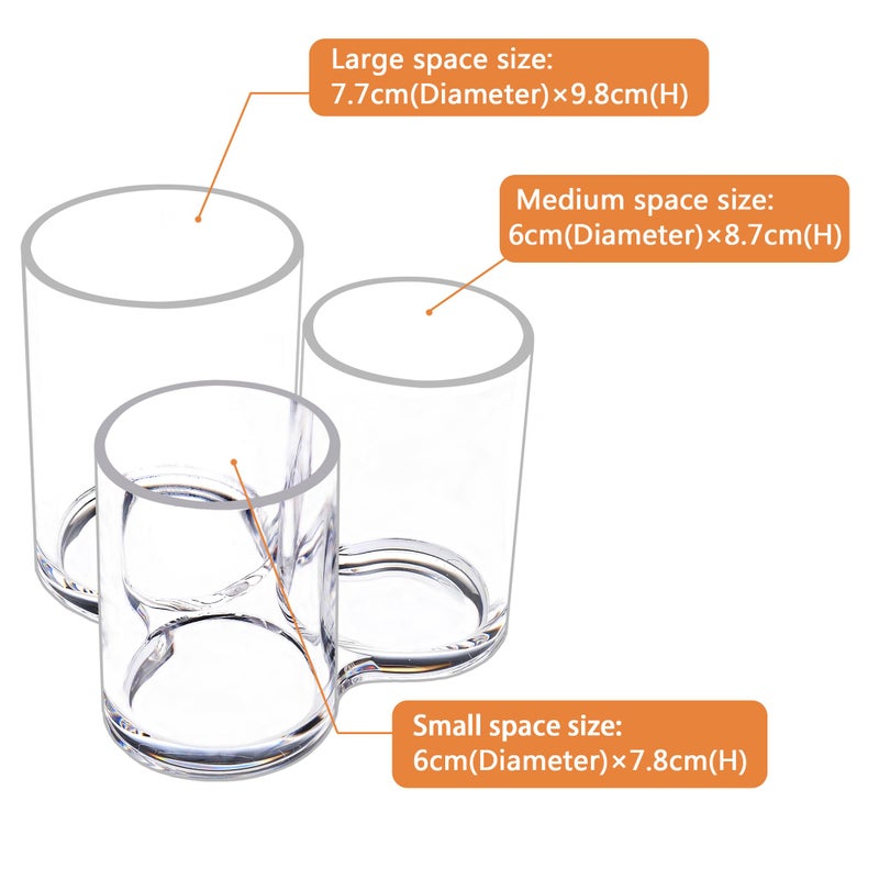 MOSIKER Makeup Brush Holder,Acrylic Clear Round Remote Control Pen Pencil Hair Nail Brush Comb Organizer with 3 Slots - Image 3