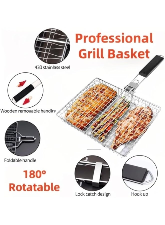 يوريفو سلة شواء خارجية، شواية متعددة الوظائف، بمقبض قابل للفصل والحمل، مناسبة لشواء الخضراوات والروبيان والأسماك وشرائح اللحم. - Image 2