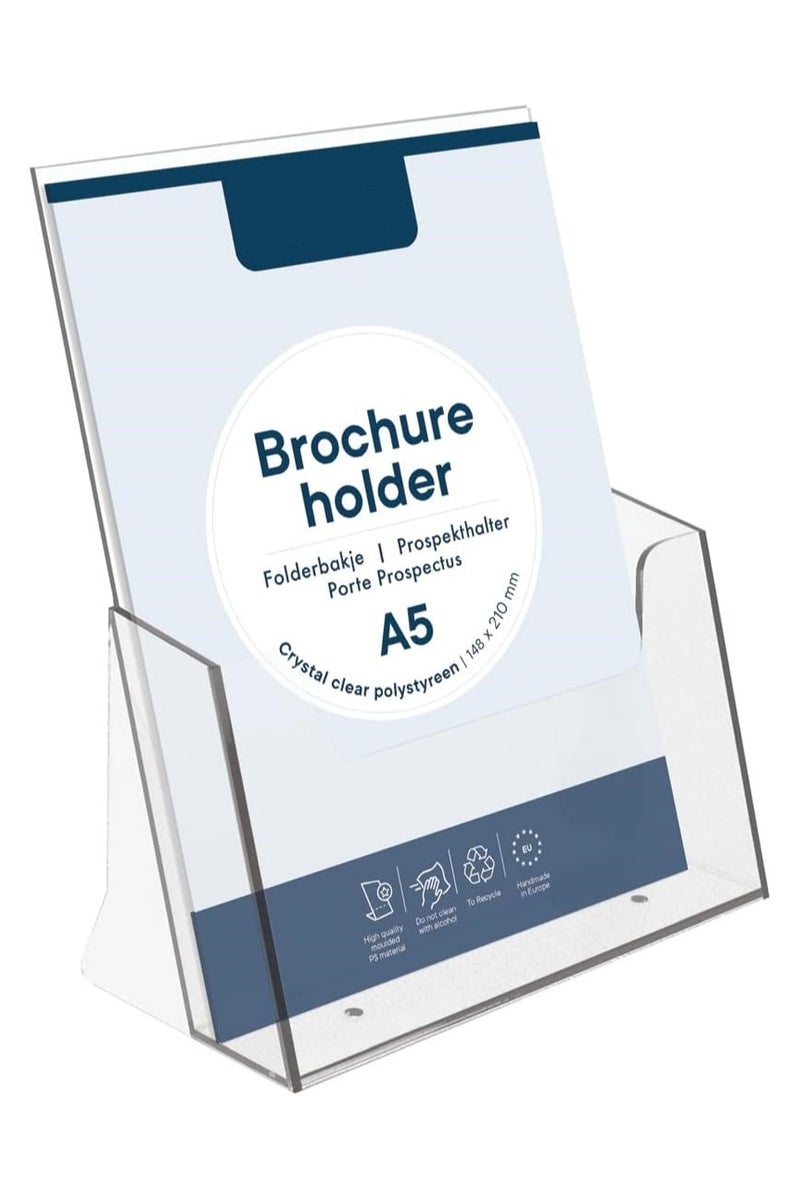 SLASA Leaflet & Brochure Holder for A5 Size – Crystal Clear Acrylic Display Stand for Flyers, Booklets & Menus – Portrait Organizer for Office, Restaurant & Reception - Image 1