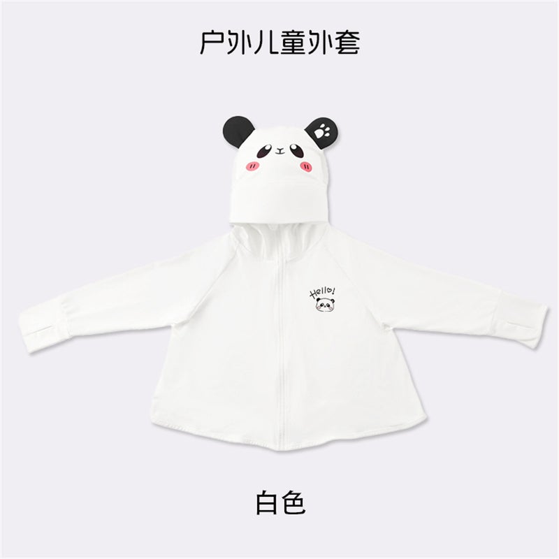 Childrens Sunscreen Clothing Summer Breathable UV Protection Sunscreen Shawl Cute Cartoon Baby Sunscreen Coat Panda white