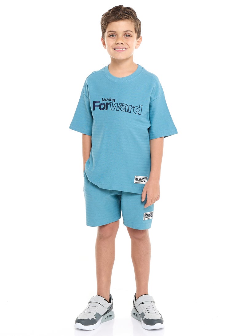 فكتور اند جين طقم جاكار للأولاد من فيكتور وجين – تصميم مخطط باللون الأزرق مع خامة منسوجة - Image 1