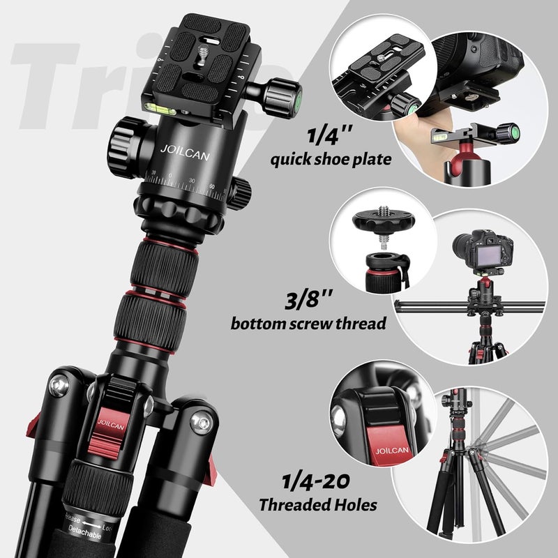 JOILCAN Tripod for Camera, 81" Aluminum Camera Tripod Monopod for DSLR, Heavy Duty Travel Tripods for Spotting Scope Binoculars Laser Level, Payload 35Lb - Image 2