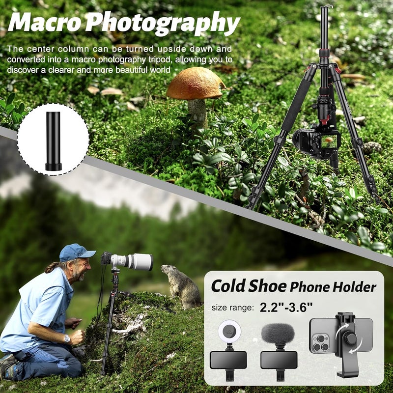 JOILCAN Tripod for Camera, 81" Aluminum Camera Tripod Monopod for DSLR, Heavy Duty Travel Tripods for Spotting Scope Binoculars Laser Level, Payload 35Lb - Image 4