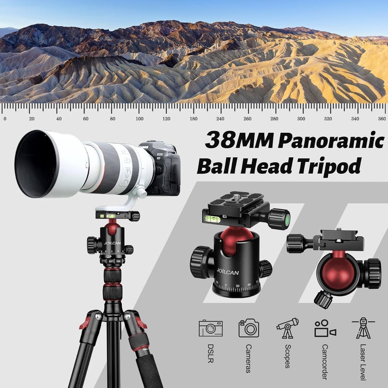 JOILCAN Tripod for Camera, 81" Aluminum Camera Tripod Monopod for DSLR, Heavy Duty Travel Tripods for Spotting Scope Binoculars Laser Level, Payload 35Lb - Image 3