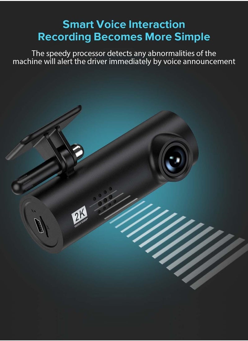 Dash Cam 2K HD Built-In WIFI APP Connection 170 Degrees Wide Angle Camera Built-In 64GB Storage Card