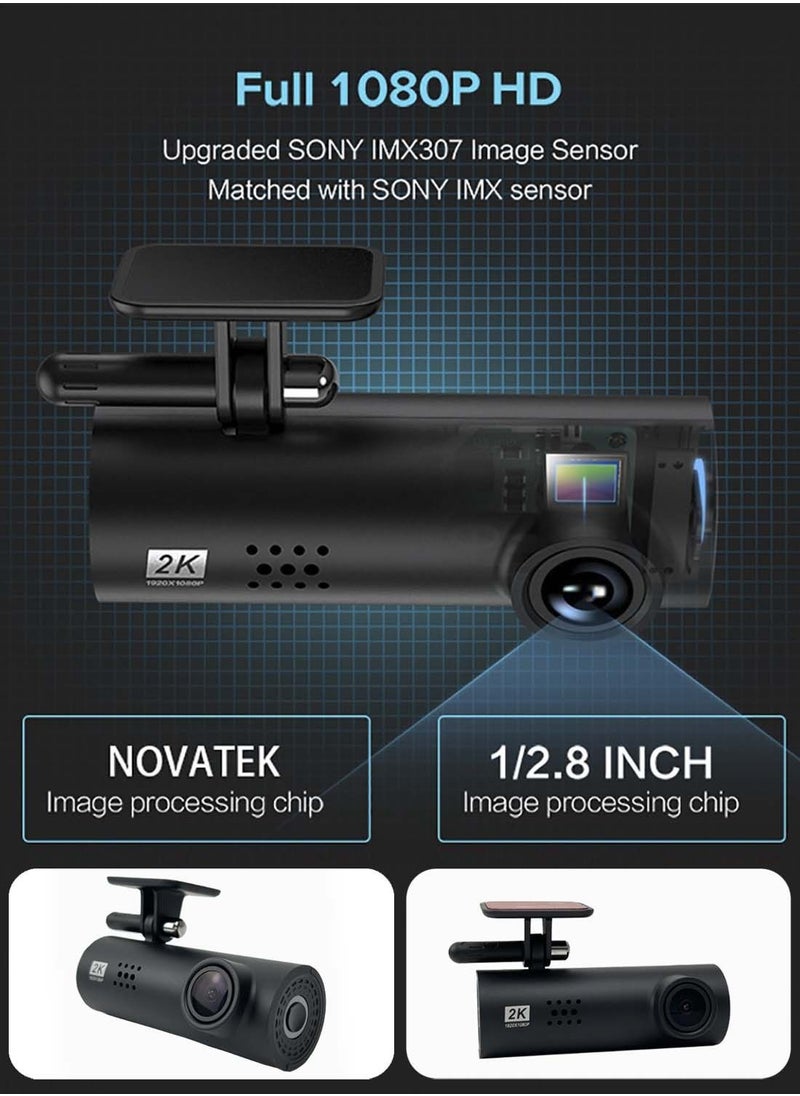Dash Cam 2K HD Built-In WIFI APP Connection 170 Degrees Wide Angle Camera Built-In 64GB Storage Card
