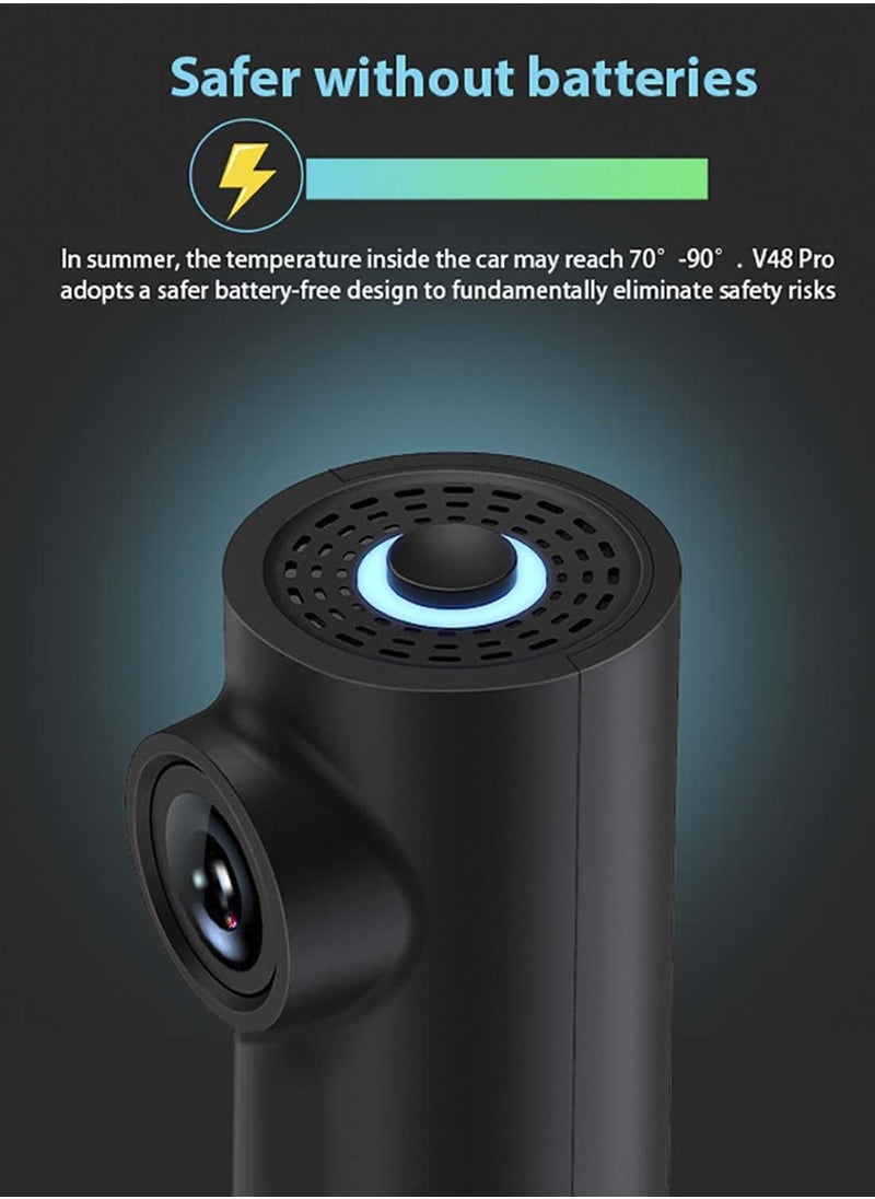 Dash Cam 2K HD Built-In WIFI APP Connection 170 Degrees Wide Angle Camera Built-In 64GB Storage Card
