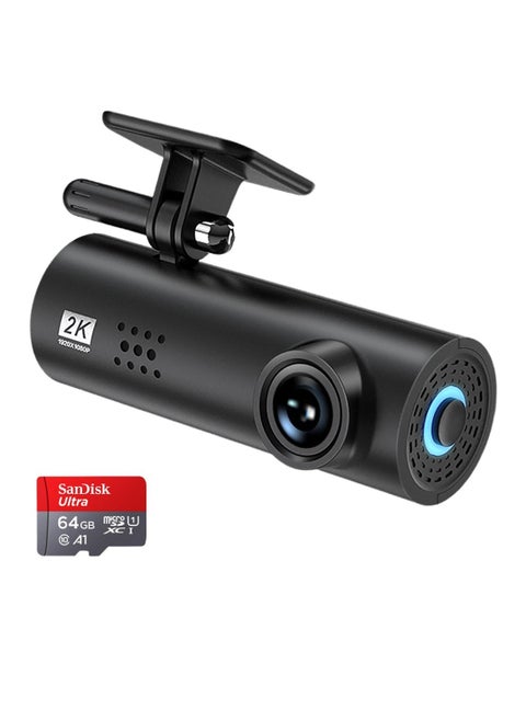 Dash Cam 2K HD Built-In WIFI APP Connection 170 Degrees Wide Angle Camera Built-In 64GB Storage Card