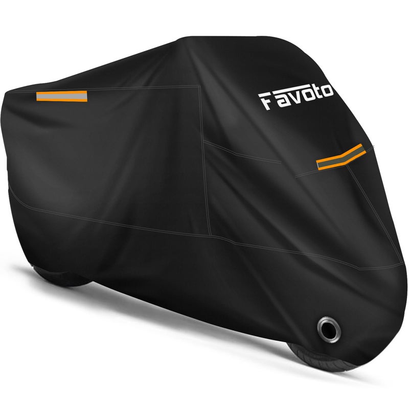 Favoto Motorcycle Cover Waterproof All Season Sun Outdoor Protection Windproof Night Reflective with LockHoles Storage Bag Universal Fits up to 116 Motorcycles Vehicle Motorbike Cover