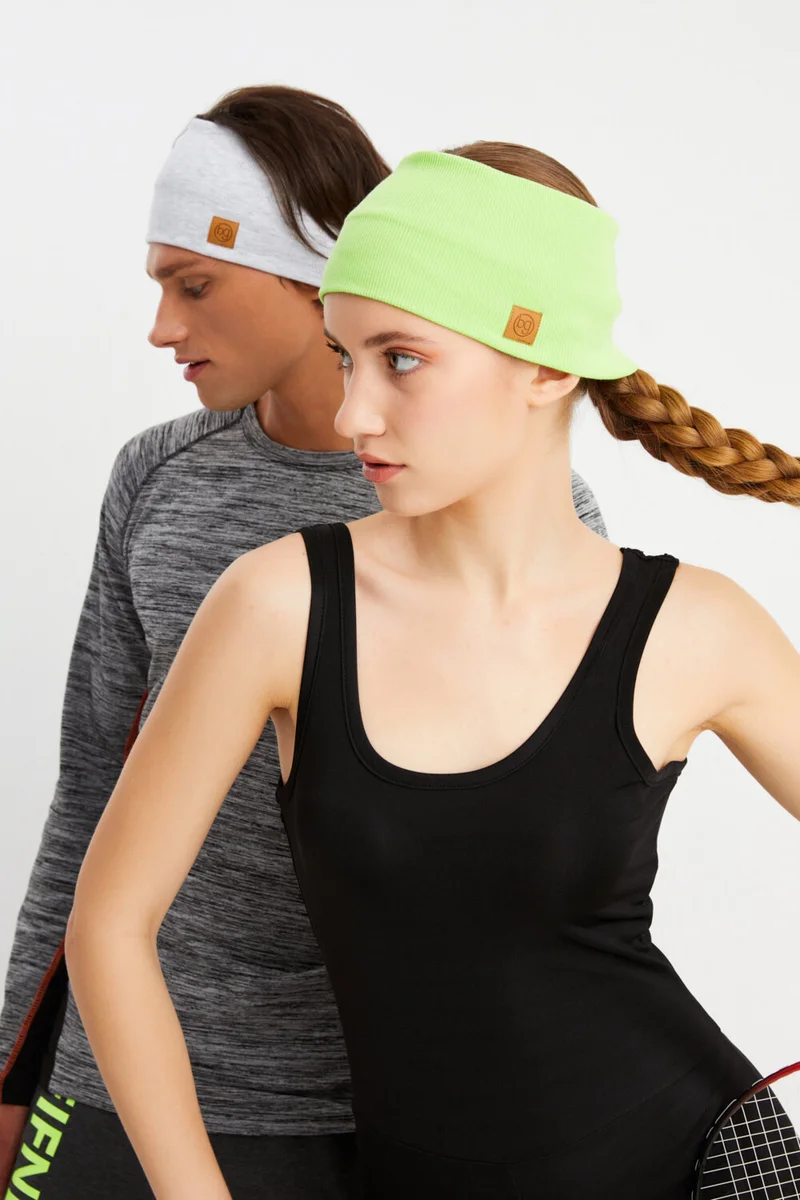 بوتيكجيز Melange-Green 2-Piece Cotton Camisole, Non-Slip, Anti-Sweat, Ultra Light, Sports Hair Band Bandana Buff