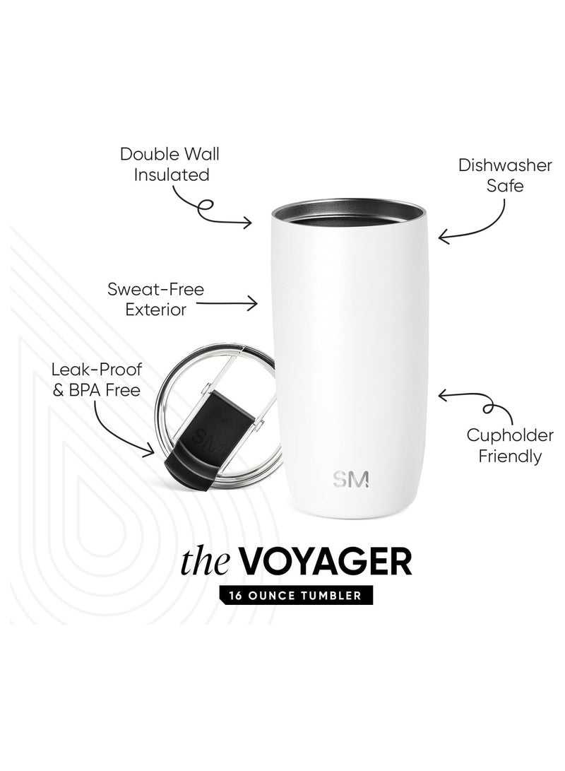 Simple Modern Travel Coffee Mug Tumbler with Flip Lid | Reusable Insulated Stainless Steel Cold Brew Iced Coffee Cup Thermos | Gifts for Women Men Him Her | Voyager Collection | 16oz | Winter White - Image 2