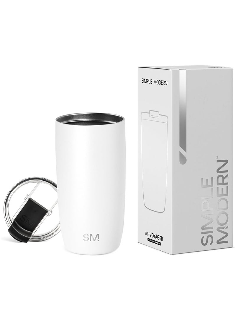 Simple Modern Travel Coffee Mug Tumbler with Flip Lid | Reusable Insulated Stainless Steel Cold Brew Iced Coffee Cup Thermos | Gifts for Women Men Him Her | Voyager Collection | 16oz | Winter White - Image 1
