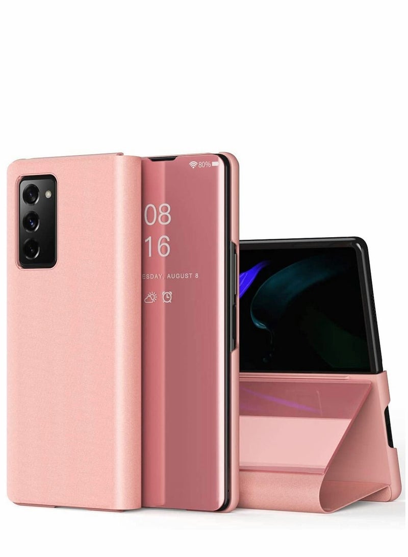 Y&D Case for Samsung Galaxy Z Fold 2 Case, Slim Armor Luxury Mirror Design Clear View Smart Window Screen Display Cover (Rose Gold) - Image 1
