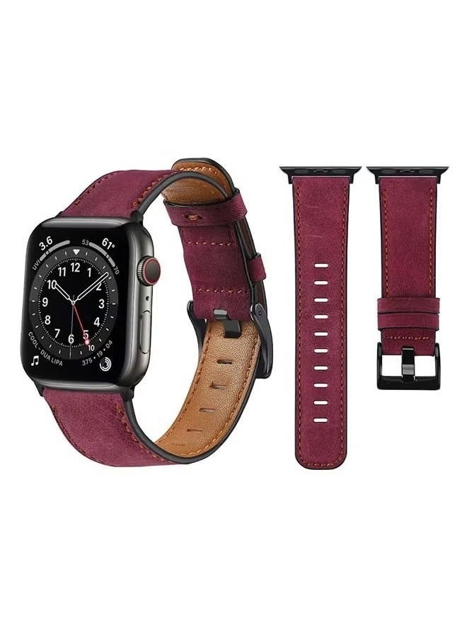 vesus Retro Leather Replacement Band For Apple Watch Series 6/SE/5/4/3/2/1 Wine Red