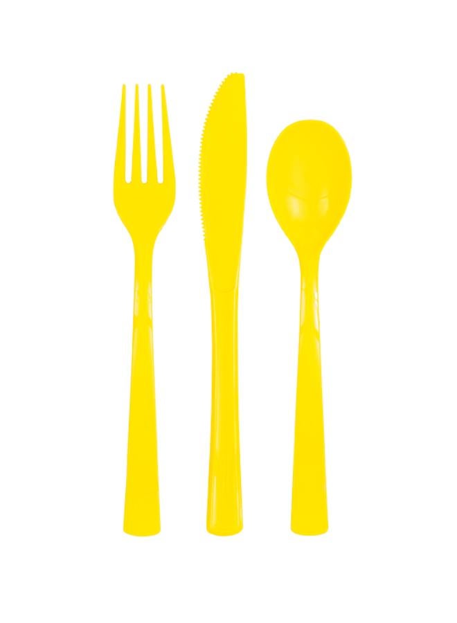 Unique 18 مجموعة متنوعة من أدوات المائدة باللون الأصفر النيون - Image 1
