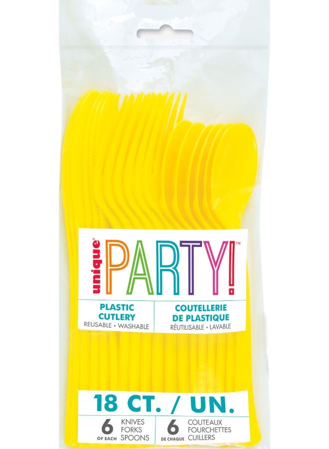 Unique 18 مجموعة متنوعة من أدوات المائدة باللون الأصفر النيون - Image 2