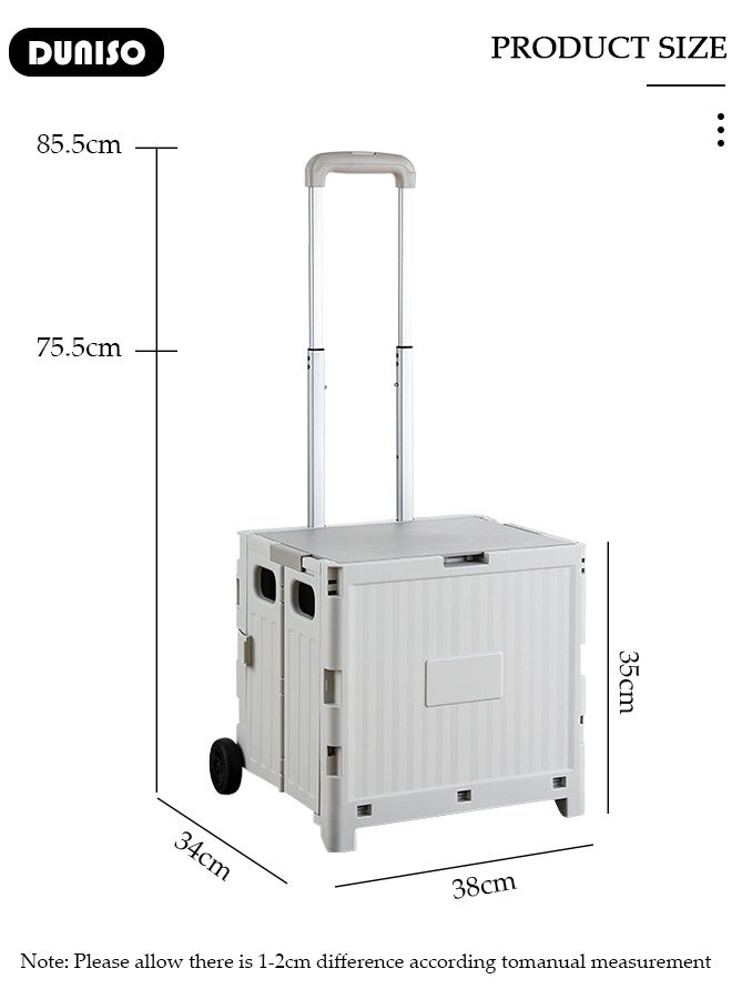DUNISO Folding Shopping Cart,Trolley Cart for Shopping Collapsible Shopping Trolleys Cart Portable Rolling Crate Handcart with Wheels Telescopic Handle,for Moving, Grocery Shopping, Luggage  - Image 2