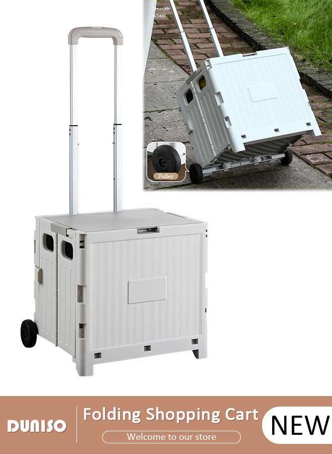 DUNISO Folding Shopping Cart,Trolley Cart for Shopping Collapsible Shopping Trolleys Cart Portable Rolling Crate Handcart with Wheels Telescopic Handle,for Moving, Grocery Shopping, Luggage  - Image 1