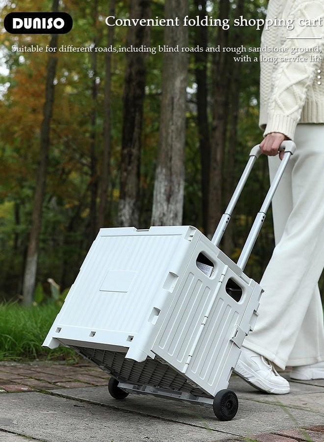 DUNISO Folding Shopping Cart,Trolley Cart for Shopping Collapsible Shopping Trolleys Cart Portable Rolling Crate Handcart with Wheels Telescopic Handle,for Moving, Grocery Shopping, Luggage  - Image 4