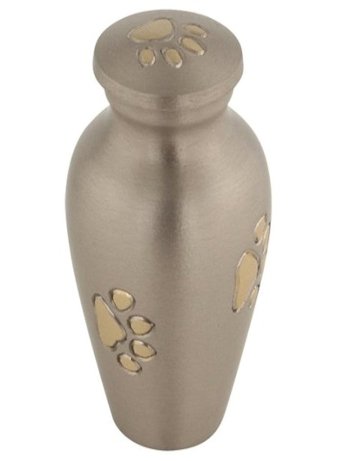 Silverlight Urns Pewter with Gold Paw Prints Pet Keepsake Cremation Urn for Ashes, Brass, Silver Urn, Dog Urn, Cat Urn, Keepsake Sized Pet Urn, 2.5 Inches High - Image 1