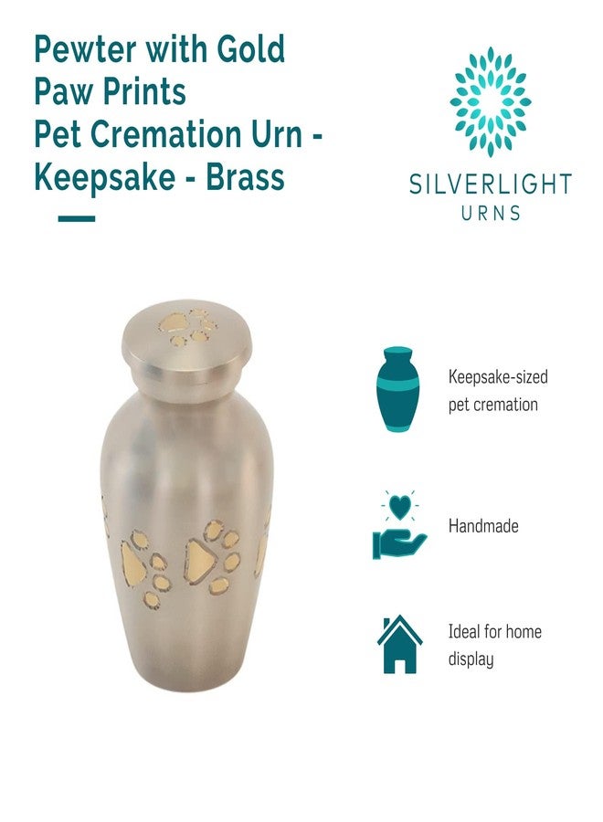 Silverlight Urns Pewter with Gold Paw Prints Pet Keepsake Cremation Urn for Ashes, Brass, Silver Urn, Dog Urn, Cat Urn, Keepsake Sized Pet Urn, 2.5 Inches High - Image 2