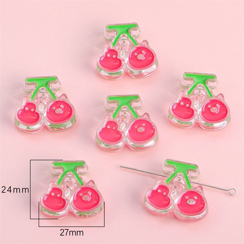 Acrylic Round Smiley Oil Dropping Cartoon Accessories DIY Handmade Material Homemade Mobile Phone Case Keychain Pendant Cherry color mixing aperture about 3.5mm 