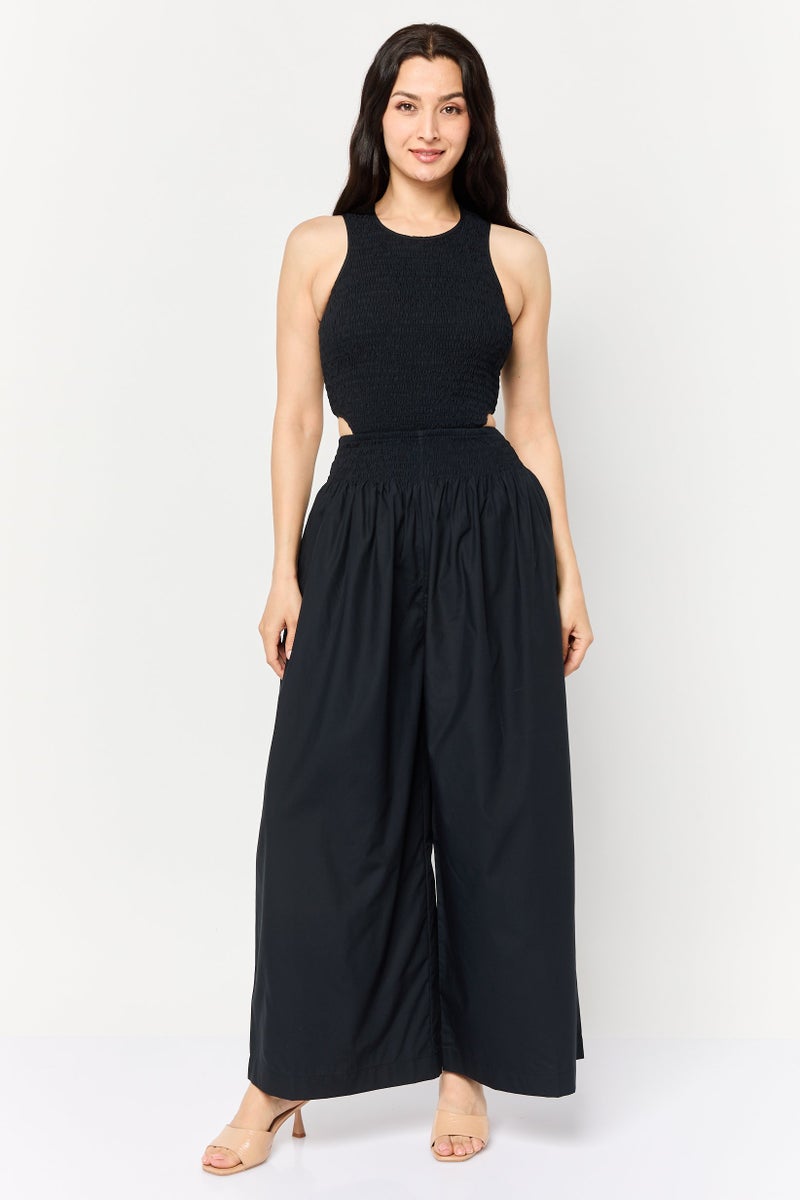 ESPRIT Women Textured Sleeveless Jumpsuit, Black - Image 1